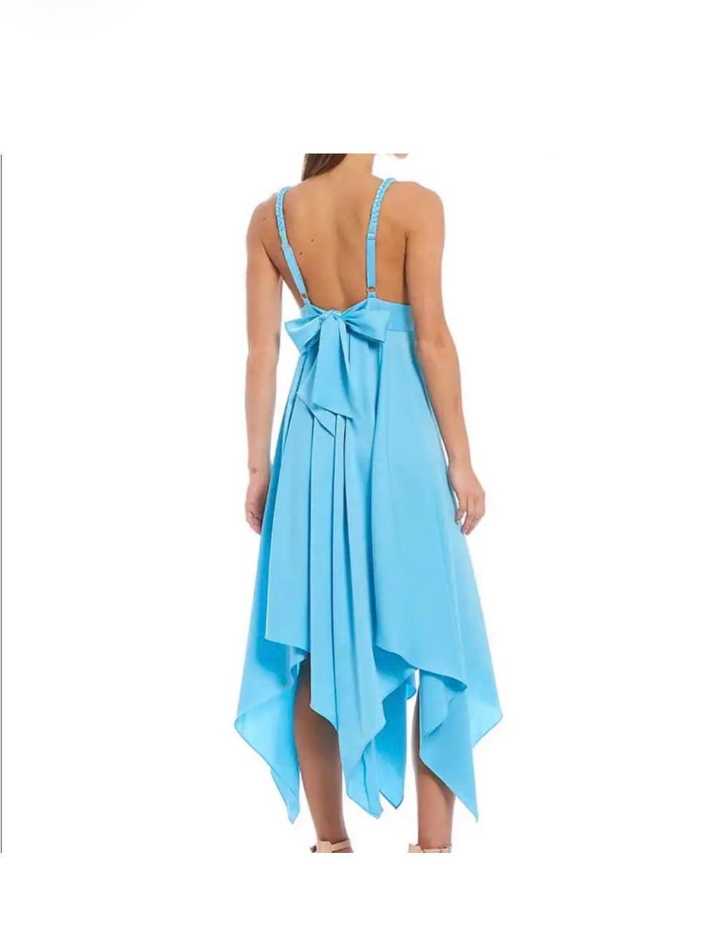 Gianni Bini Light Blue Asymmetrical Handkerchief Hem Dress with Back Bow